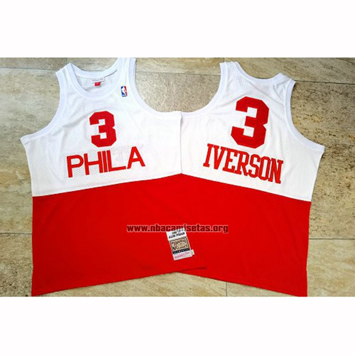 Camiseta Philadelphia 76ers Allen Iverson NO 3 Retro Blanco Rojo